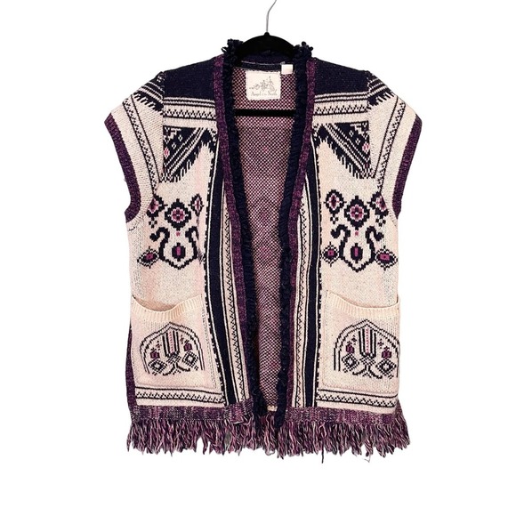 Anthropologie Angel of the North Lamaline Fringed Boho Tribal Cardigan Size XS/S - Picture 1 of 9